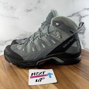 Women's size 8.5-Salomon Quest 4 Mid GTX Hiking Trail Boots GORE TEX Grey Blue